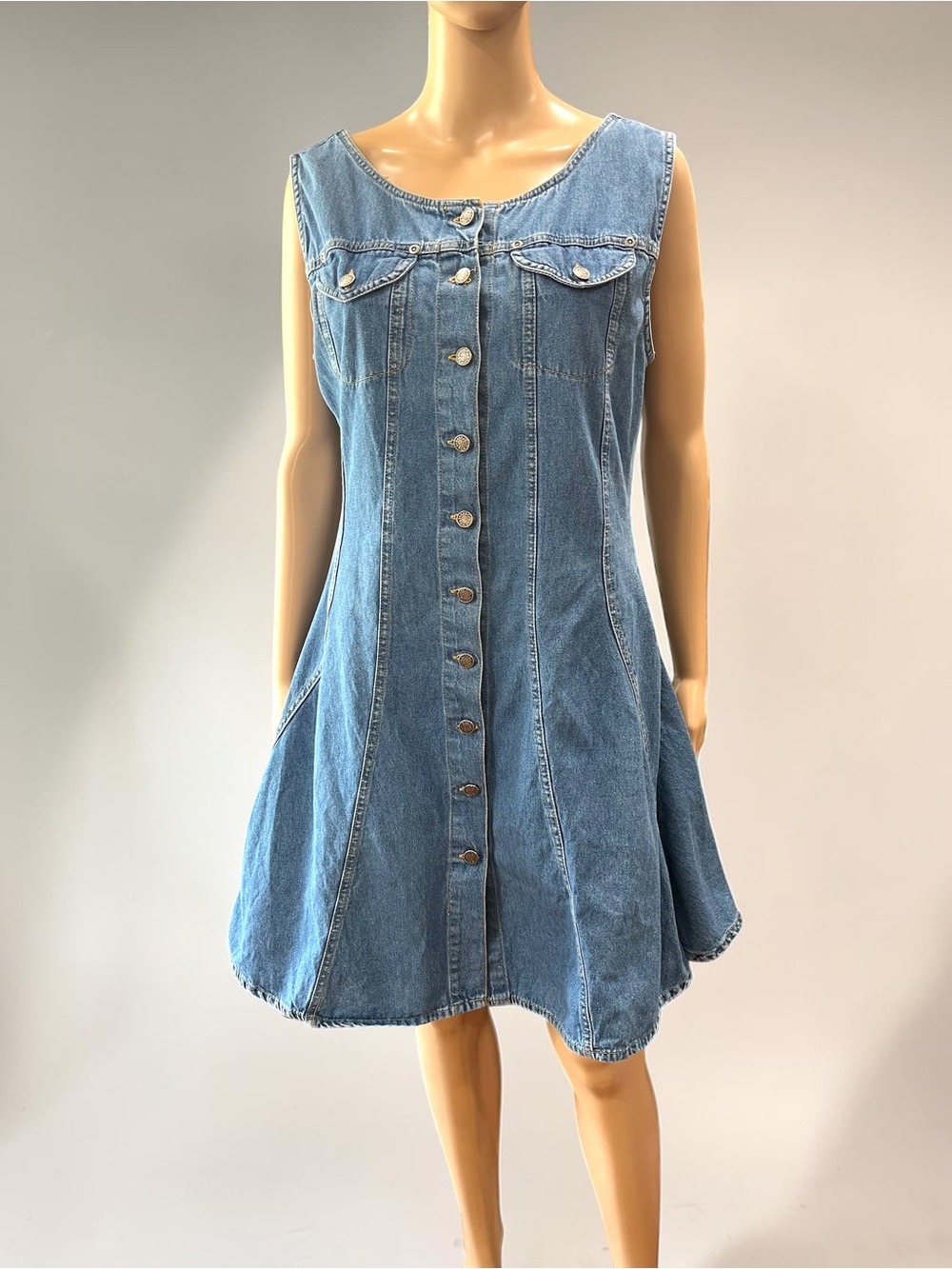 Vintage 90s Speed Control Denim Sleeveless Button Up Dress 13/14